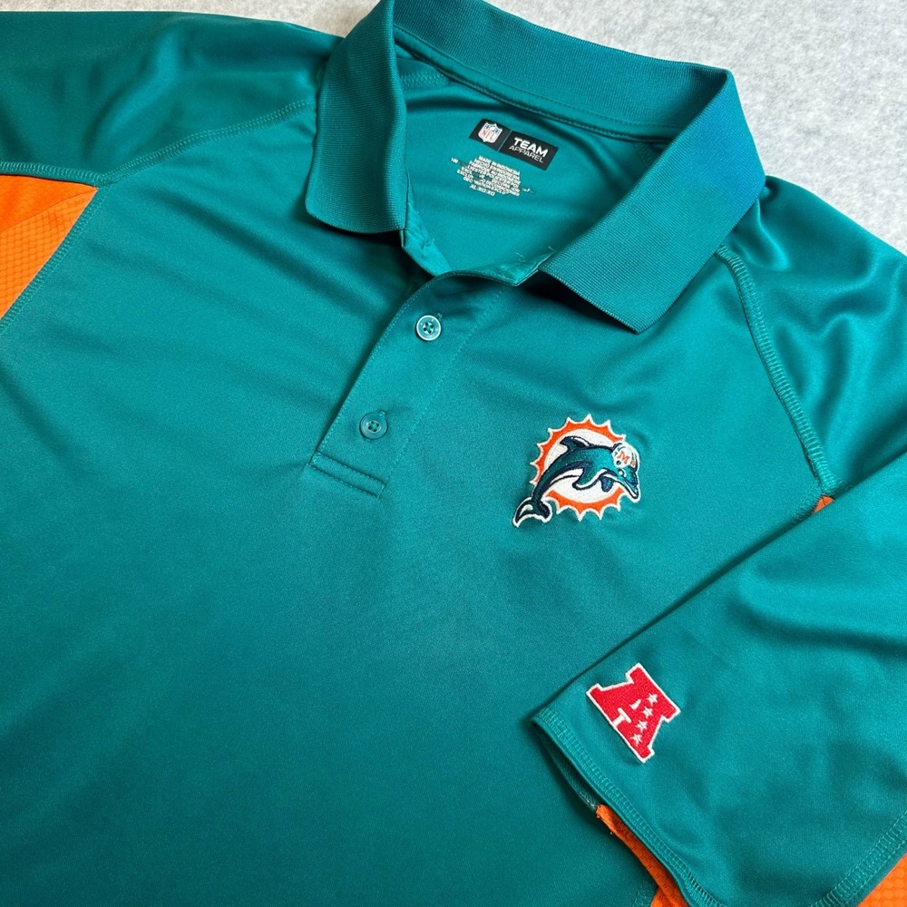 NFL Team Apparel Miami Dolphins Polo Shirt Mens XL Teal Orange Colorblock AFC